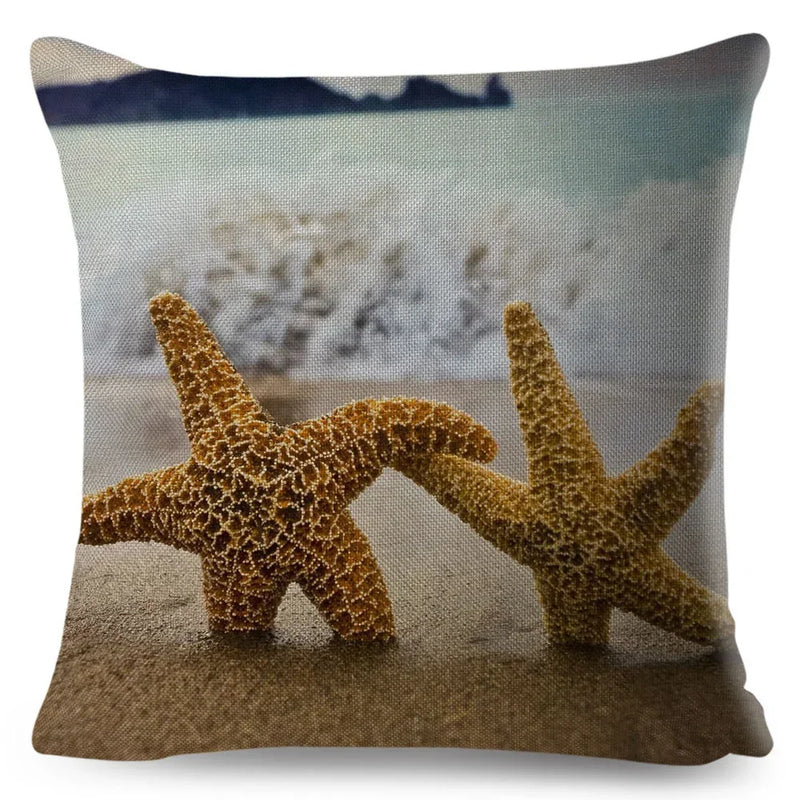 Axyaa Starfish Print Linen Pillowcase for Home & Car Decor
