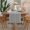 Axyaa Striped Jacquard Table Runner with Tassels for Elegant Home Decor