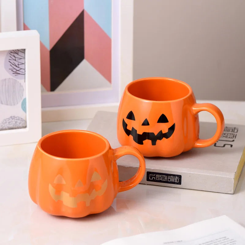 Axya Halloween Pumpkin Ceramic Mug - Fun Pumpkin Cup for Halloween Decor