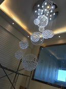 Axyaa Spiral Design K9 Crystal Chandelier with Large Crystal Ball LED Staircase Lighting