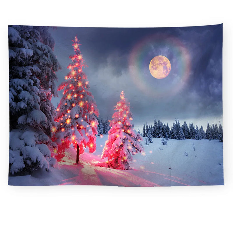 Axyaa Snowy Forest Tapestry Tree Wall Hanging for Home Decor
