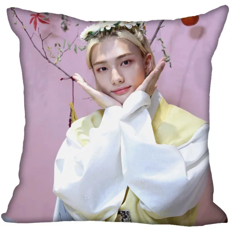 Axyaa Satin Hwang Hyunjin Pillow Cover - Decorative Bedroom Office Pillowcase Square Zipper Case
