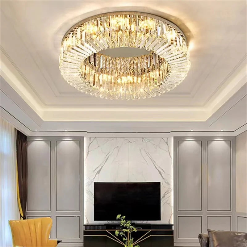 Modern Crystal LED Chandelier - Axyaa Chrome/Gold Ceiling Lamp for Stylish Living Room Decor