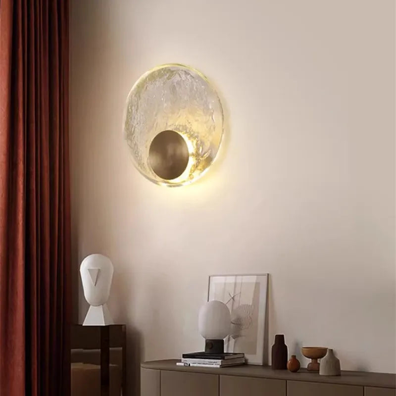 Axyaa Circle Glass Wall Light: Minimalist Nordic Crystal Bedside Lamp