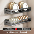 Axyaa Wall Mount Dish Drainer Rack for Kitchen Storage of Tableware and Utensils