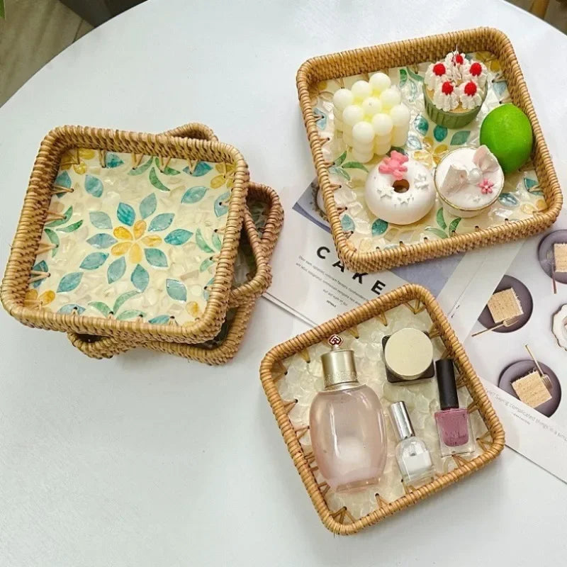 Axya Rattan Storage Tray: Snack Fruit Bread Tea Organizer & Decor Plate