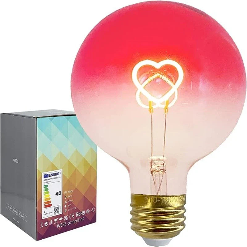 Axya Romantic Pink Gradient LED Filament Light Bulb E27 Heart Shape Warm Dimmer Bulb