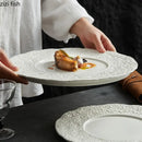 Axyaa Rock Texture Dinner Plate Set: Irregular Shape, Solid Color Ceramic Tableware
