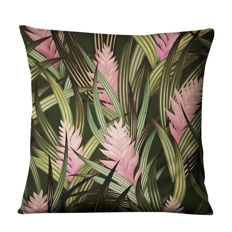 Luxurious Axyaa Succulent Cactus Flower Printed Linen Throw Pillow Case