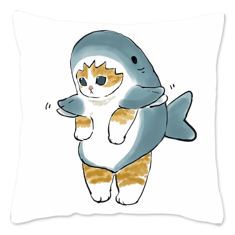 Axyaa Cat Shark Pillow Case: Kawaii Sofa Cushion Cover 45x45cm