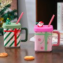Axyaa 450ML Ceramic Santa Claus Mug With Lid & Straw - Couples Christmas Gift