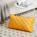 Axyaa Velvet Yellow Lumbar Pillow Cover with Pompoms & Tassels