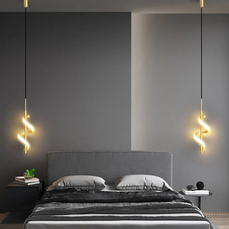 Axya LED Pendant Light: Modern Gold Black Hanging Fixture for Bedroom Decor