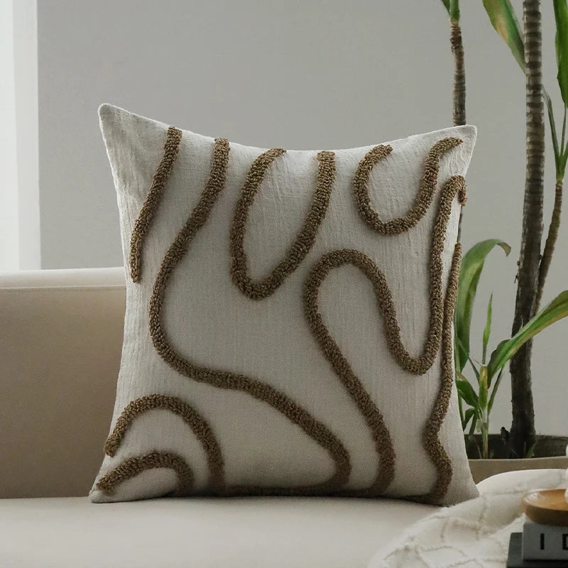 Axyaa 45x45cm Line Tufted Chenille Pillow Cover for Indoor Living Room Sofa
