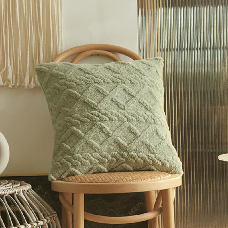 Fuzzy Short Wool Fleece Throw Pillow Cover for Sofa, Axyaa Branded Square Patterned Plush Cushion