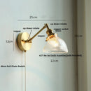 Axyaa Brass Swing Arm LED Wall Light Fixture with Pull Chain Switch, Modern Clear Glass Bedside Lamp