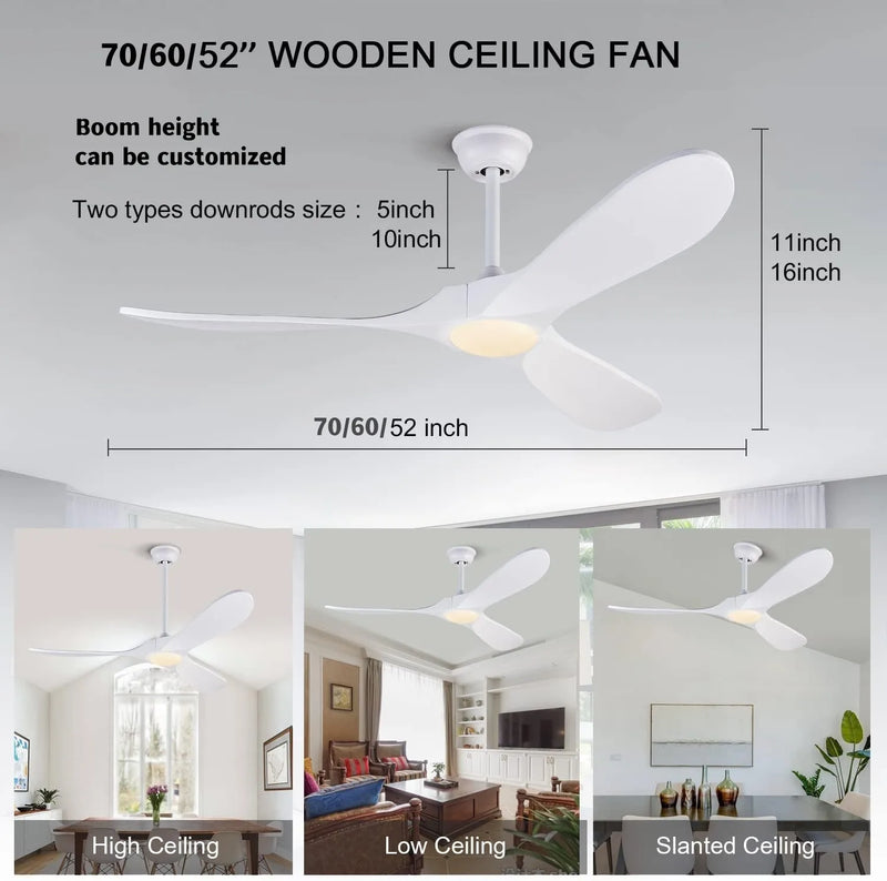 Axyaa 60/70" Wooden Ceiling Fan with LED Light & Remote Control for Home Office