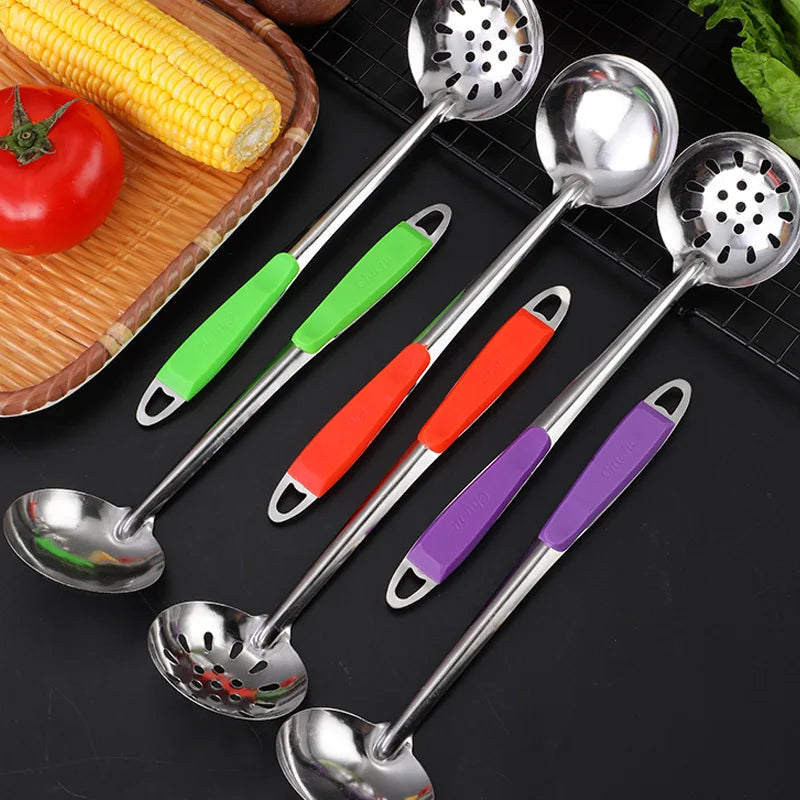 Axyaa Stainless Steel Ladle Strainer with Plastic Handle and Handing Hole
