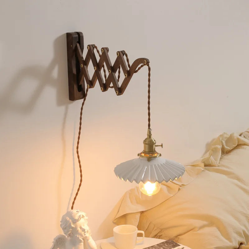 Axyaa Ceramic Walnut Wall Light Fixture Modern Style Bedroom Living Room Lamp