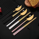Axyaa 8-Piece Black Stainless Steel Cutlery Set with Sushi Sticks and Korean Chopsticks
