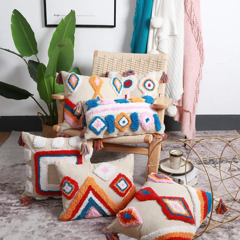 Boho Tufted Tassel Pillowcase | Axyaa Cotton Cushion Cover