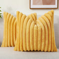 Axyaa 16x16 Faux Fur Striped Pillow Covers 2pcs - Soft Plush Velvet Back