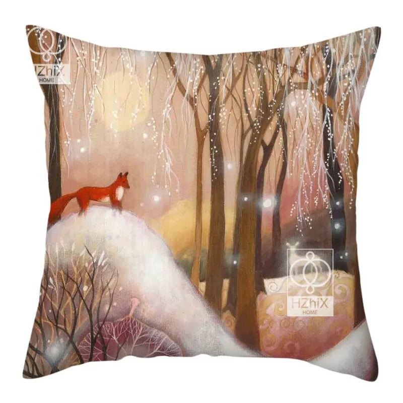 Christmas Deer & Rabbit Winter Pillow Case - Axyaa Home Decor Collection