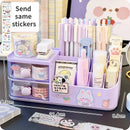 Axyaa Bear Handle Desk Organizer: Pen Holder, Sticky Note & Tape Storage Box