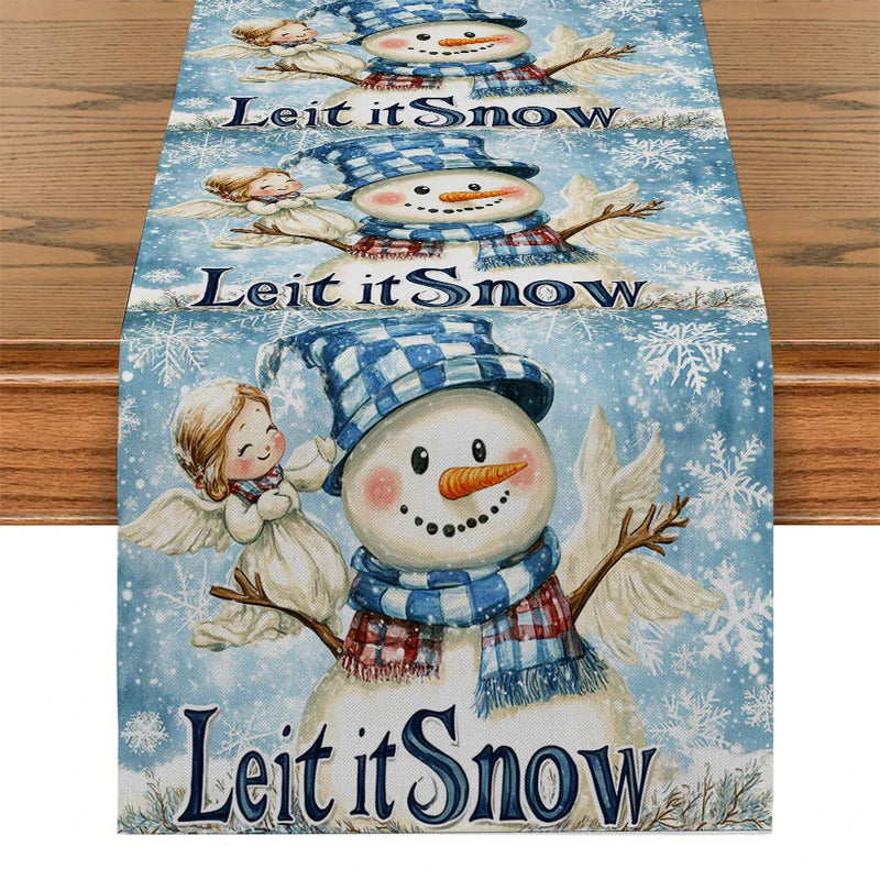 Axyaa Snowman Girl Angel Table Runner - Festive Dining Decor for Christmas