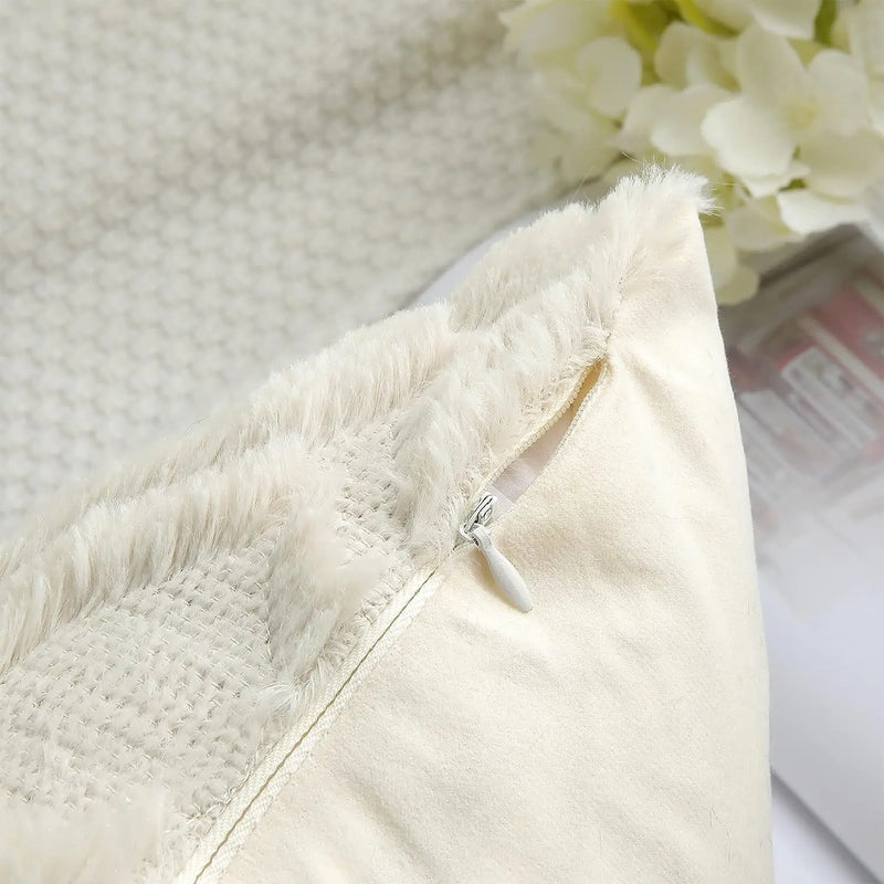 Axyaa Beige Plush Pillow Cover 45x45cm for Bed Living Room Decor