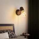 Axyaa Walnut LED Glass Wall Lamp with Switch, Vintage Style for Bedroom, Balcony, and Aisle