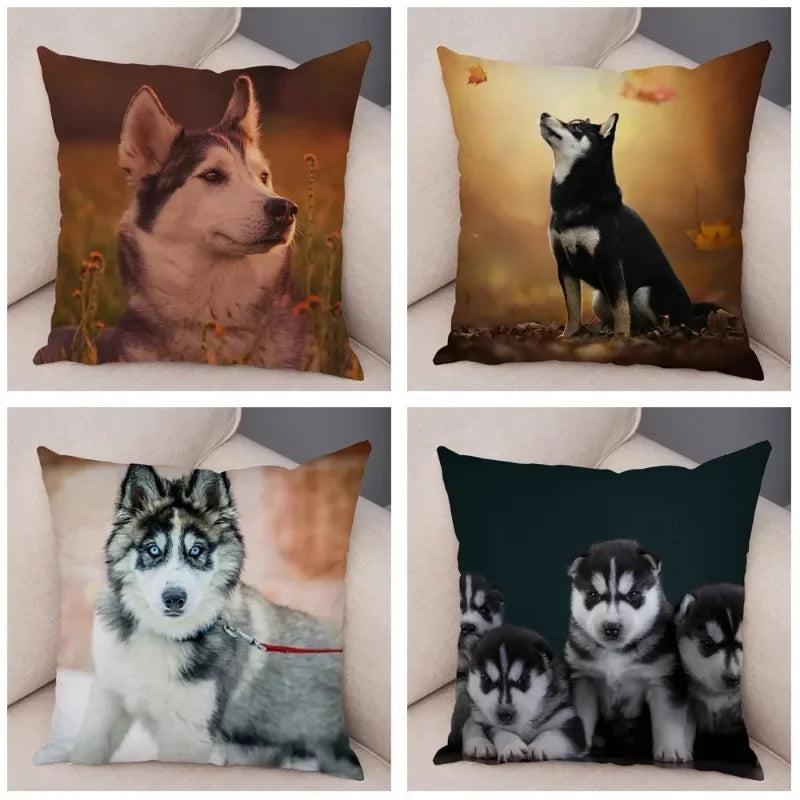 Axyaa Siberian Husky Pet Sofa Cushion Cover - Cute Dog Print Pillowcase Decor