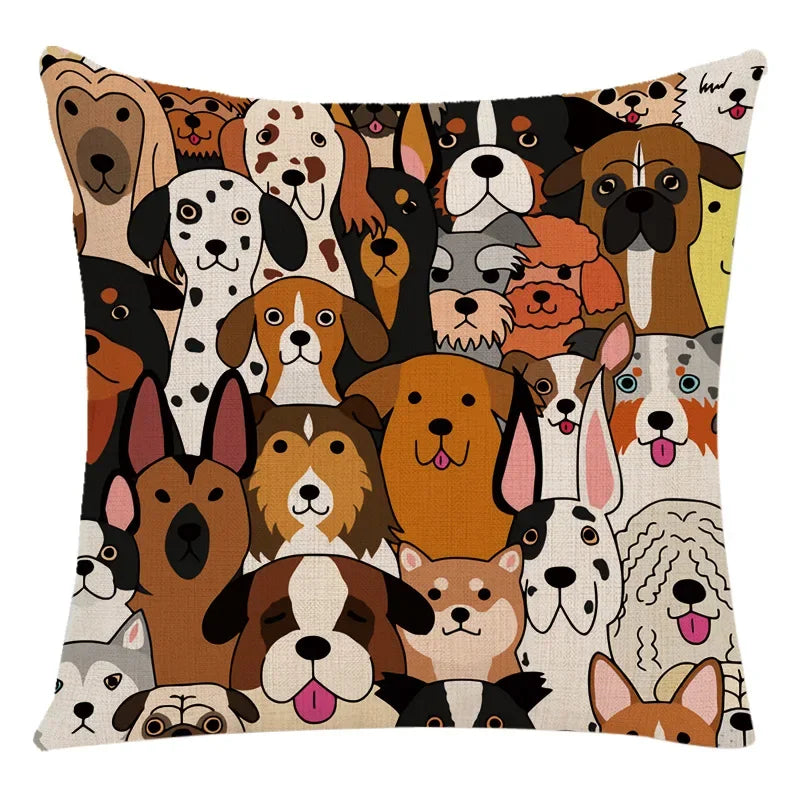 Axyaa Cartoon Animal Linen Throw Pillow Case for Home Living Room Sofa Decor