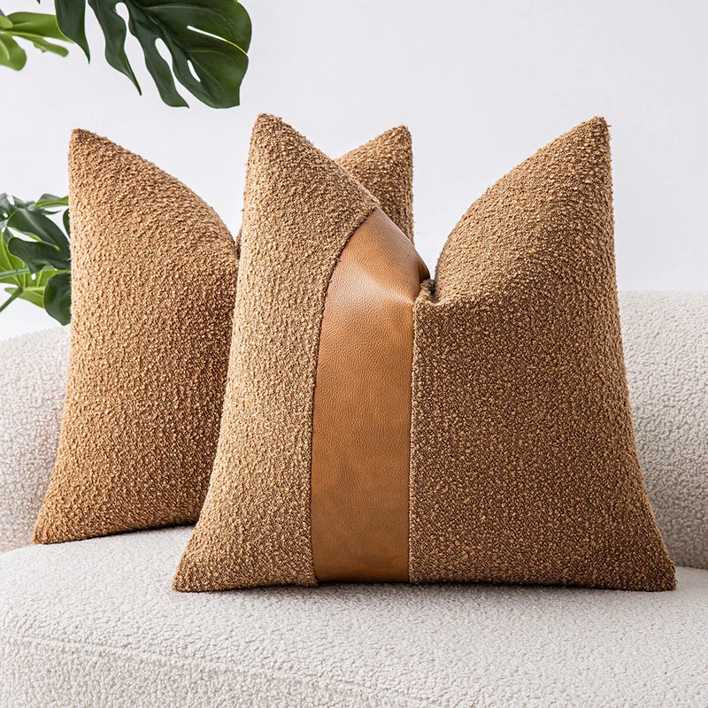Faux Leather Textured Accent Pillow Cover in 9 Colors by Axyaa