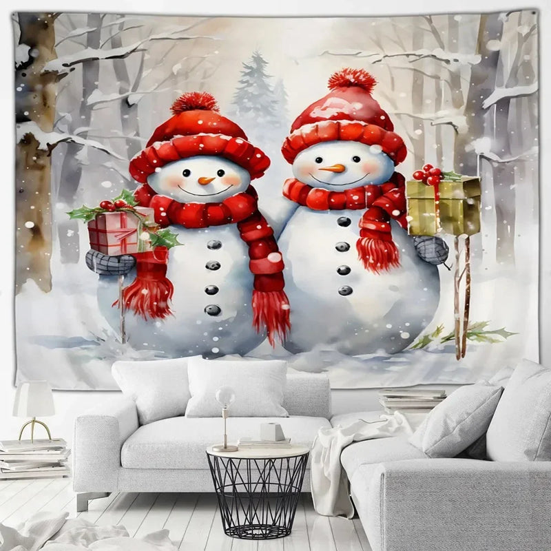 Axyaa Winter Snowman Print Tapestry for Christmas Party Decoration