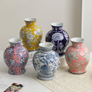 Blue & White Belly Vase by Axyaa - Retro Chinese Porcelain Ornaments for Home Decor