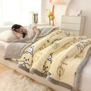 Axyaa Bear Printed Coral Fleece Winter Blanket - Double-layer Milk Velvet