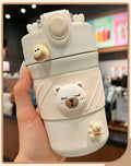 Axyaa Cute Bear Double Drink Thermos Coffee Mug Stainless Steel Tumbler