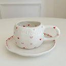 Axyaa Hand-painted Flower Love Heart Ceramic Coffee Cup and Saucer