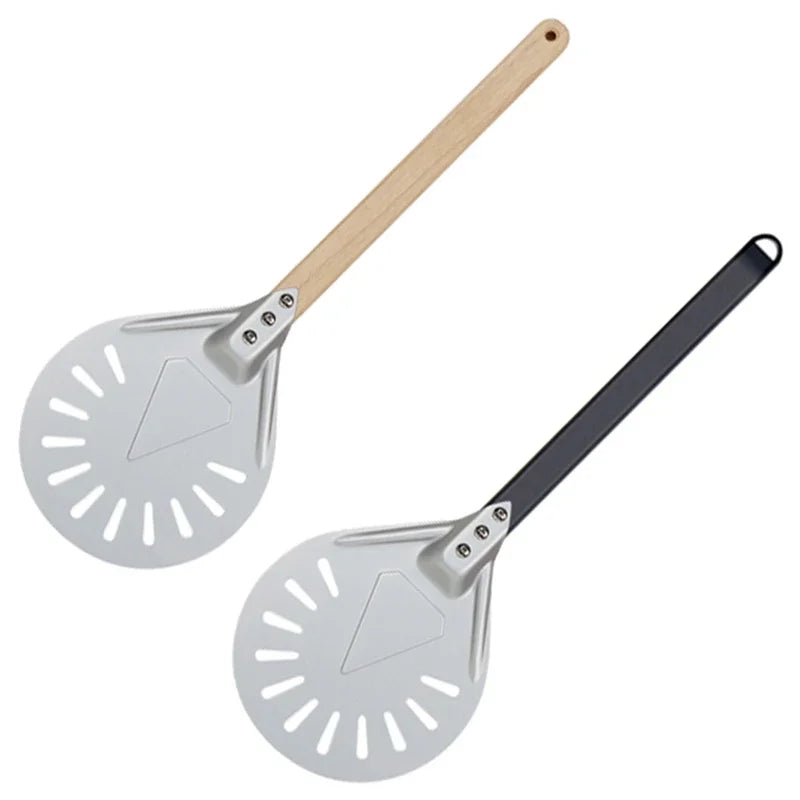 Axya Aluminum Perforated Pizza Peel Paddle with Non-Slip Wooden Handle