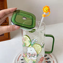Axyaa Kawaii Animal Glass Cups With Lid - Cute Drinkware for Tea, Juice, and More