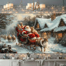 Axyaa Christmas Santa Claus Reindeer Print Tapestry Party Decoration Background Cloth