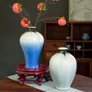 Axyaa Blue Glaze Ceramic Vase - Elegant Home Decor Beauty, Small Bottle Mouth