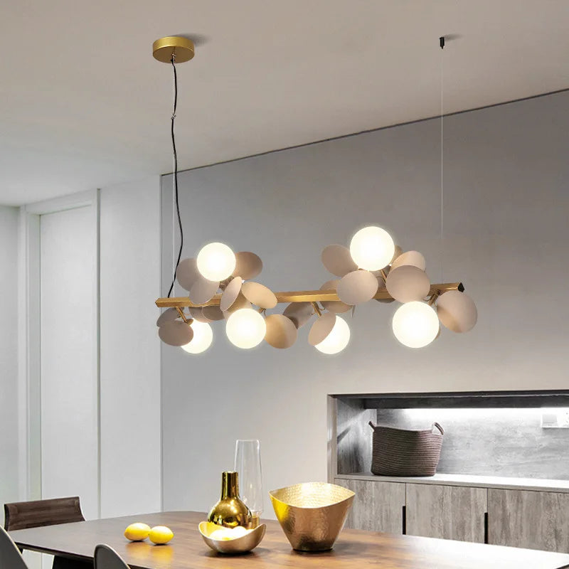 Axyaa Gold Metal LED Pendant Chandelier with Acrylic Flower Decor