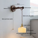 Axyaa Ceramic Round LED Wall Lamp Pull Chain Switch Bedroom Reading Light