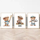 Axyaa Teddy Bear Sports Custom Name Nursery Wall Art Canvas Print Kids Room Decor