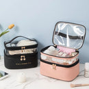 Axyaa Double Layer PU Cosmetic Bag - Large Capacity Travel Toiletry Storage