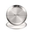 Axyaa Stainless Steel Round Shallow Tray Plate Set for BBQ Picnic Camping