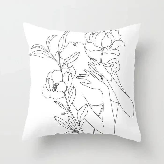 Minimalist White Pillow Cover - Axyaa Portrait Sketch Nordic Cushion