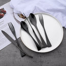 Axyaa 24Pcs Black Stainless Steel Flatware Set Steak Knife Fork Spoon Teaspoon Cutlery